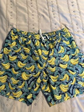 Men’s Tropical Banana Print Swim Suit Vibrant Yellow & Teal XL